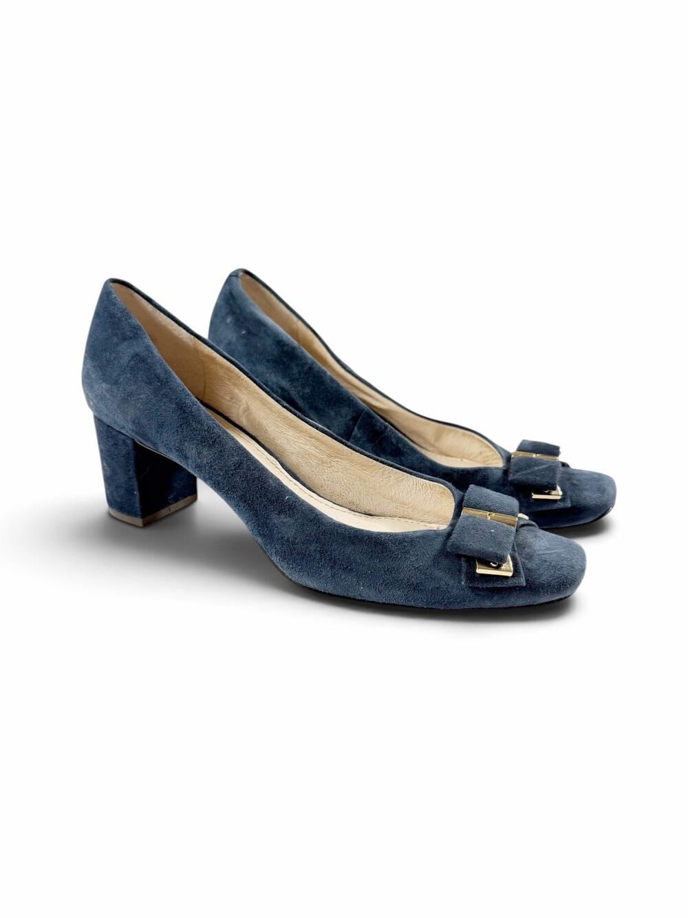 Louise et Cie Lo-Nerine Suede Bow Block Heel Pumps Navy Blue 8.5